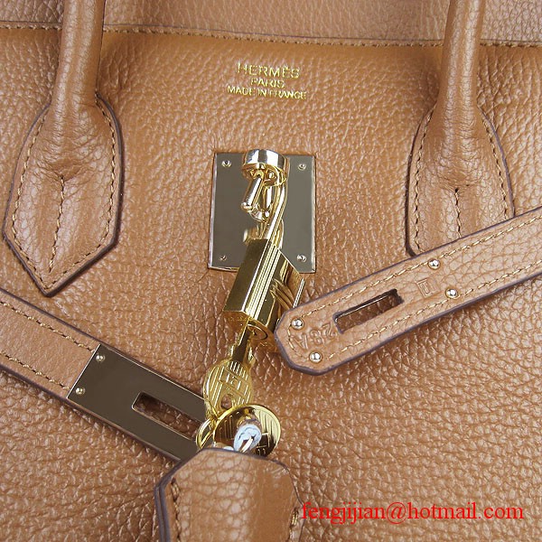 Hermes 35cm Embossed Veins Leather Bag Light Coffee 6089 Gold Hardware